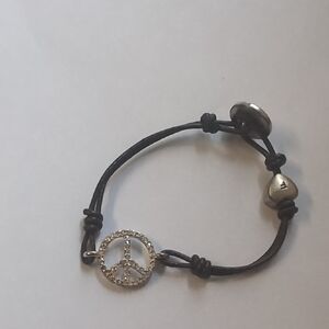 Fossil Black and Silver‎ Peace Symbol Bracelet